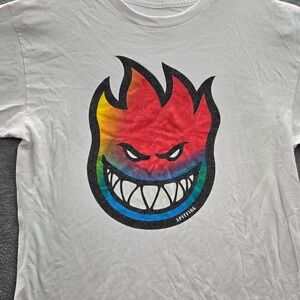 Spitfire Men Shirt M White Jersey Flame Head Short Sleeve Cotton Logo